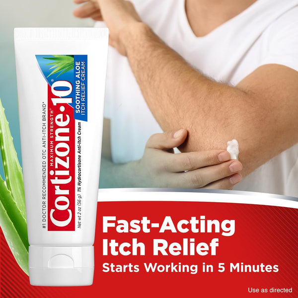 Cortizone-10 Maximum Strength Soothing Aloe Itch Relief Cream, 1% Hydrocortisone, Fast-Acting, Anti-Itch Cream for Bug Bites, Rash, Eczema,