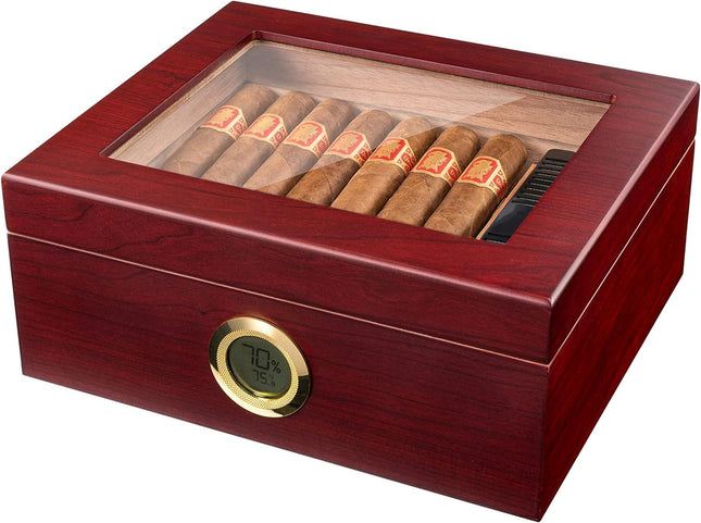 Premium Cigar Humidor for 25-50 Cigars - Elegant Humidor Humidor with Hygrometer