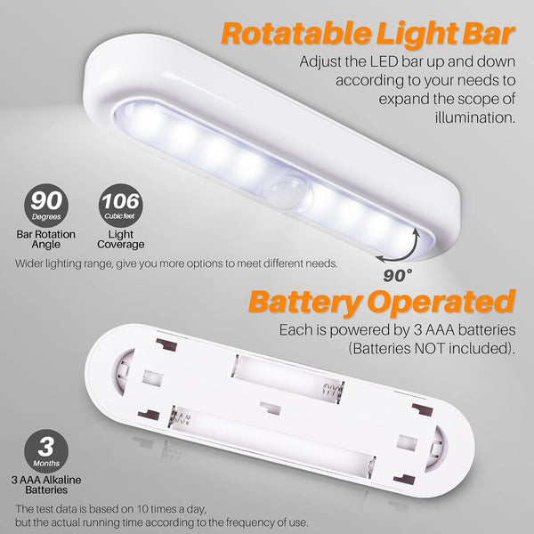STAR-SPANGLED 3 Pack 7” Motion Sensor Lights Indoor Battery Operated, Stick on LED Light for Closet, Stairs, Under Cabinet, Cool White 7 inch,