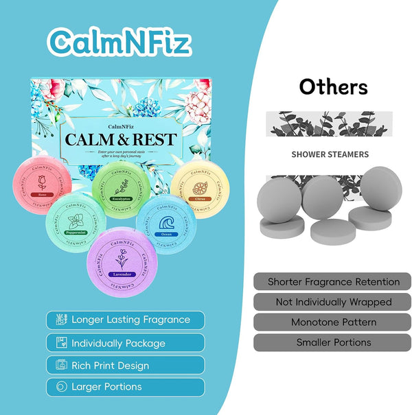 CalmNFiz 6 Pack Shower Steamers Aromatherapy, Birthday Gifts for Women Men, Mother’s Day Gifts for Wife Mom Grandma Daughter Teen, Relaxation Self