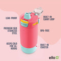 Ello Kids Colby 12oz Stainless Steel Insulated Water Bottle with Straw and Built-In Silicone Coaster Carrying Handle and Leak-Proof Locking Lid