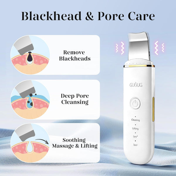 GUGUG Skin Scrubber Spatula Pore Cleaner Blackhead Remover, 4 Modes, White | Face spatula for facial deep cleansing with 4 modes, designed to help
