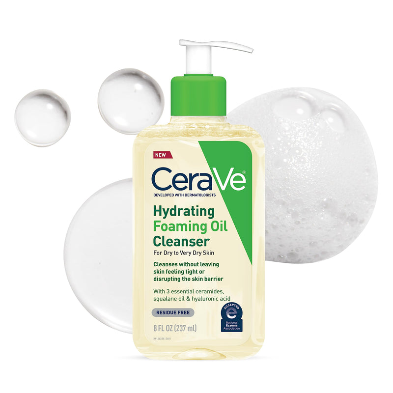 CeraVe Hydrating Foaming Oil Facial Cleanser with Hyaluronic Acid, 8oz 8 Fl Oz (Pack of 1)