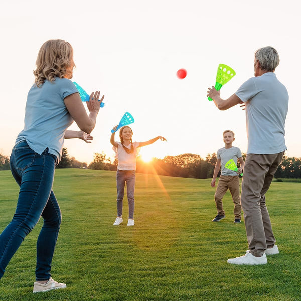 Duckura Outdoor Indoor Game Activities for Kids, Pop-Pass-Catch Ball Game with 4 Catch Launcher Baskets and 24 Balls, Easter Basket Stuffers Gifts