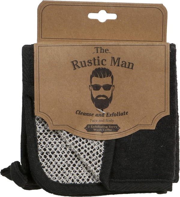 Terry Wash Cloths for Face and Body, Dual-Sided Cleansing and Exfoliating Washcloths, Machine Wash, Black, 3 Count