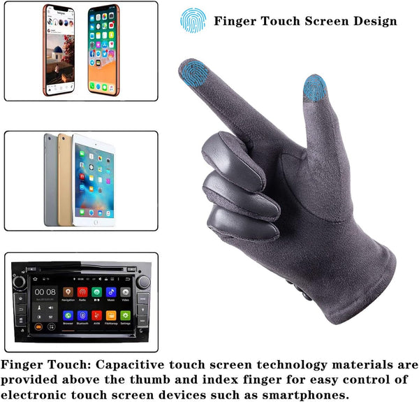Womens Winter Leather Gloves Touch Screen Wool Lined Windproof Warm Suede Fashion Dress Gloves Large-X-Large Grey