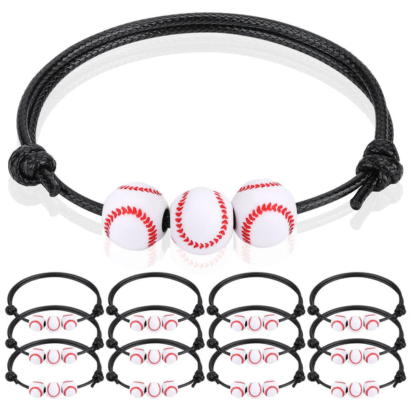 12Pcs Baseball Charm Bracelets - Baseball Party Favors & Gifts for Teen Women Men - Adjustable Wristbands - Sport Bracelet for Birthday Party,