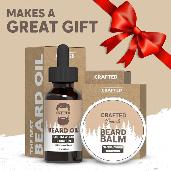 Beard Care Kit - Softer, Smoother, Moisturized Beard - Beard Oil and Balm - Gift Set (Sandalwood Bourbon) Sandalwood Bourbon 2 Piece Set