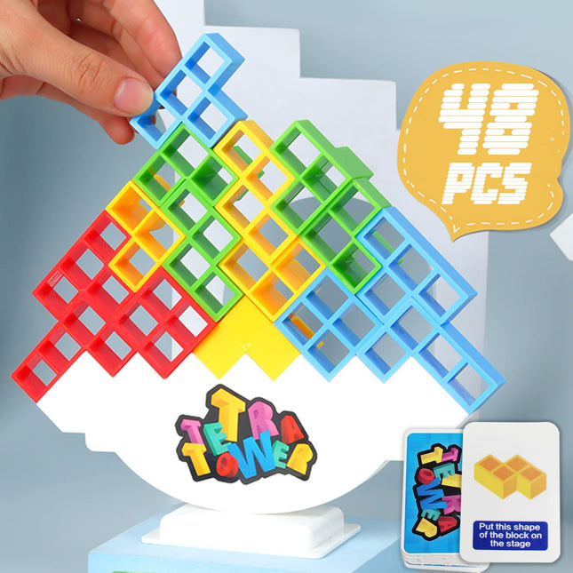 48 Pcs Tetra Tower Balance Stacking Blocks Game, Board Games for 2 Players+ Family Games, Parties, Travel, Kids & Adults