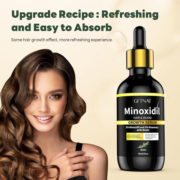 5% Minoxidil with Rosemary and Biotin for Men and Women Hair Growth,Beard Growth Kit,Scalp Serum for Thicker Fuller Hair 2 Fl Oz (Pack of 2)