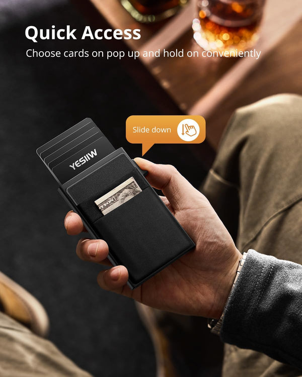YESIIW Ultra-Slim Wallet for Men - Pop up Card Holder Mens Wallet with RFID Protection Minimalist Metal Wallets Billeteras De Hombres Gifts for