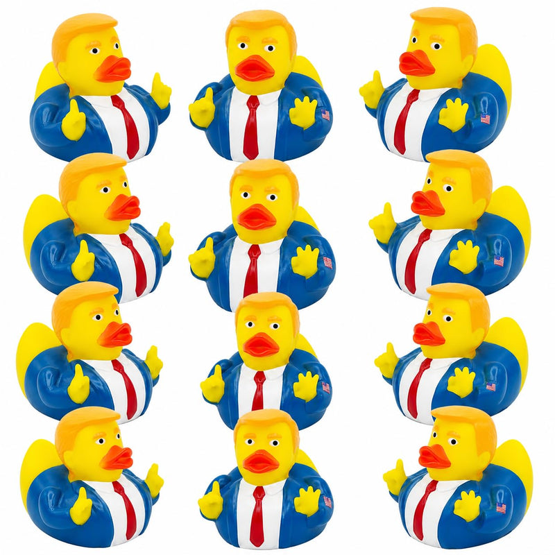 President Trump Rubber Ducks - Bulk 12 Pack - 2.3 Inch Funny Duckies for Jeep Ducking, Bath Tub Toys, Christmas White Elephant Exchange Gag Gift