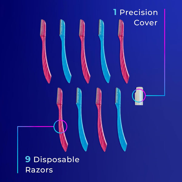 Schick Hydro Silk Touch-Up Dermaplane Razor with Precision Cover, 9ct | Dermaplaning Tool for Face, Facial Razor for Women, Eyebrow Razor, Peach