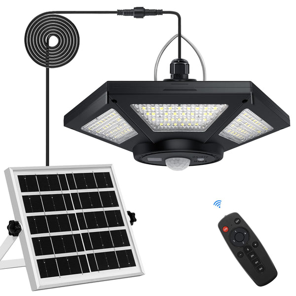 Solar Shed Light Indoor Outdoor Solar Powered Pandent Daytime Work Lights with 5 Lighting Modes & 3 Timers, 180LED Solar Indoor Lights Motion