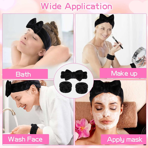 WSYUB Makeup Headbands,Black Spa Headband Wristbands for Washing Face