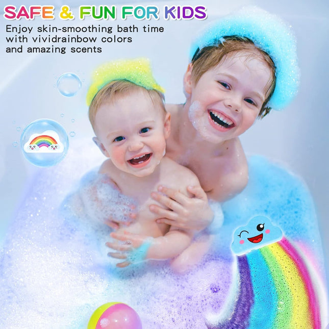 Rainbow Bath Bombs Gift Set, Handmade Organic 4 Pcs Bath Bombs for Kids Girls, N
