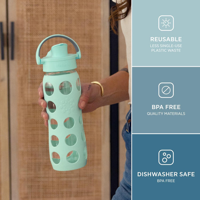 Lifefactory 22-Ounce Glass Water Bottle with Active Flip Cap and Protective Sili