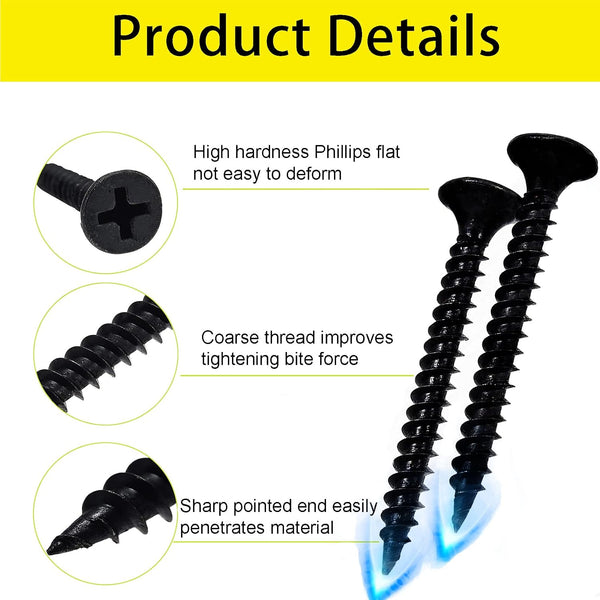 #6 Wood Screw Assembly Kit, Phillips Drive Flat Head Self Tapping Screw Set, Kitchen Cabinet Drywall Small Screws 300Pcs, Length 5/8" to 2", Oxide