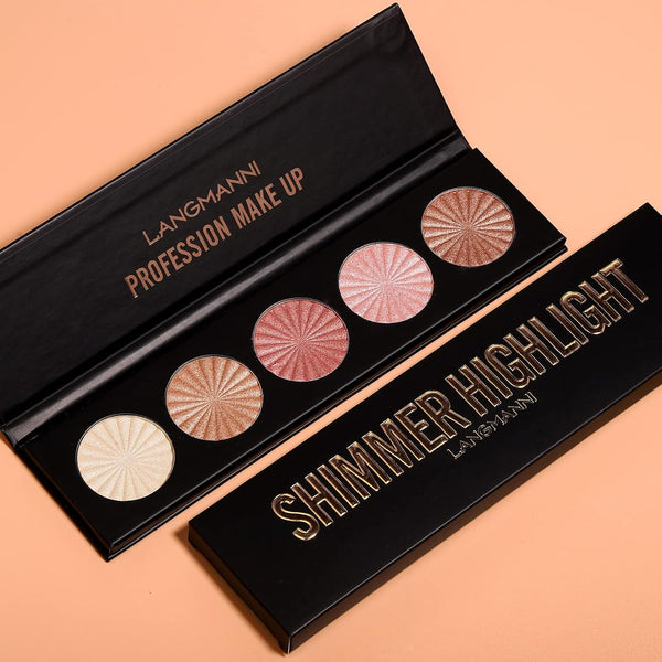 Highlighter Powder Palette, Makeup Palette Facial Bronzers Illuminator Palette Highlighter Baked Waterproof Long Lasting Brilliant Lighten Skin