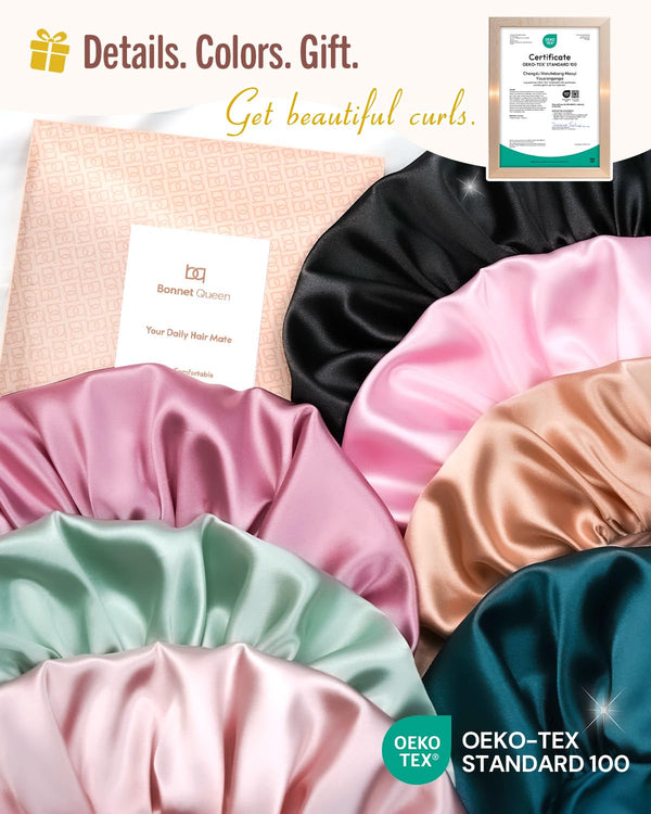 BONNET QUEEN Double Layer Silk Bonnet for Sleeping for Women Satin Lined Bonnet Night Cap for Curly Hair with Tie Band, Single Layer, Aqua Blue