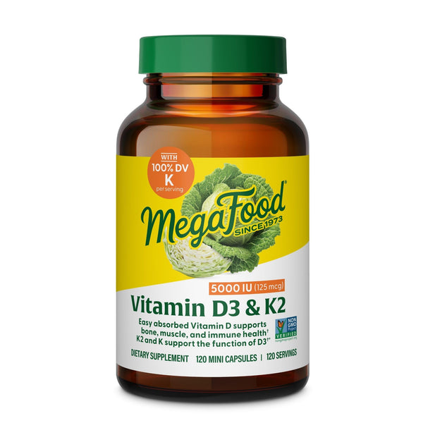 Megafood Vitamin D3 5000 IU (125 Mcg) - Vegetarian Supplements with Vitamin D3 K2 - Supports Bones, Teeth, Muscles & Immune Health - Certified
