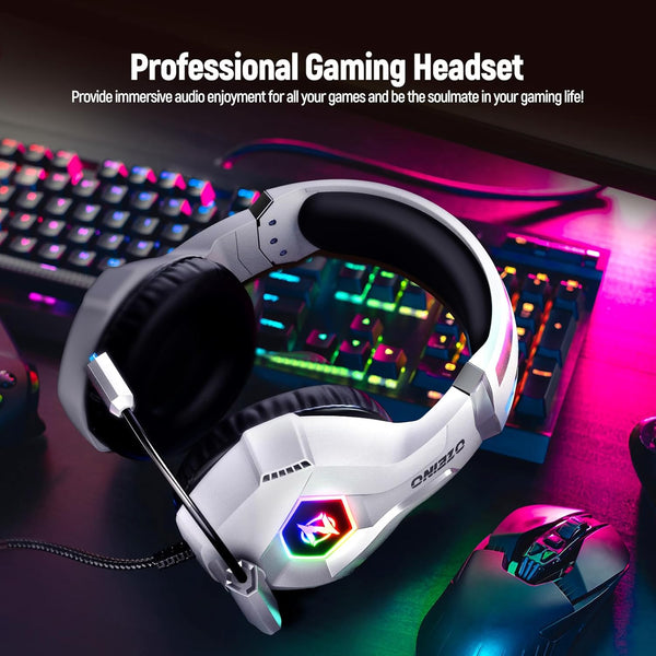 Ozeino Gaming Headset for PC, Ps4, Ps5, Xbox Headset with 7.1 Surround Sound Gaming Headphones with Noise Canceling Mic, LED Light Over Ear