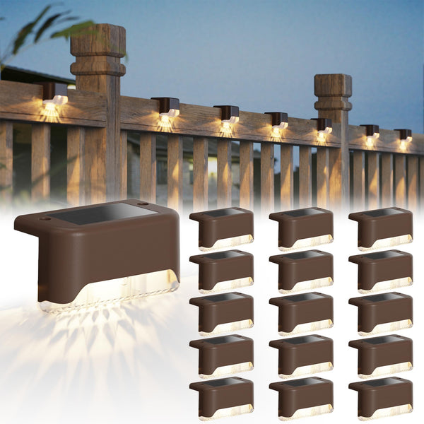 JACKYLED Solar Fence Lights 16 Pack Outdoor Solar Deck Light IP65 Waterproof Solar Step Lights Outdoor Lighting for Garden Deck Fence Railing