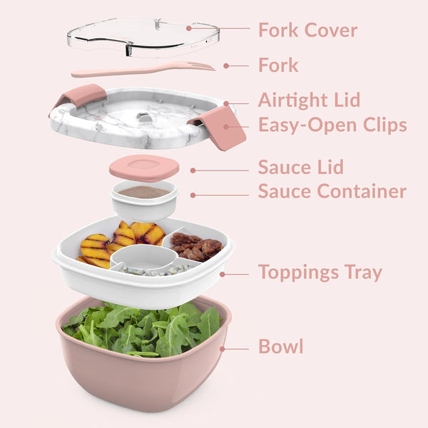 Bentgo Salad Container - 54 oz Bowl with 4-Compartment Toppings Tray, Dressing Container, Reusable Fork, BPA-Free Lunch Box for Meal Prep & Food