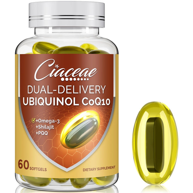 Ubiquinol Coq10 600 MG Softgels with Omega-3 & Shilajit & PQQ, Advanced Dual-Del
