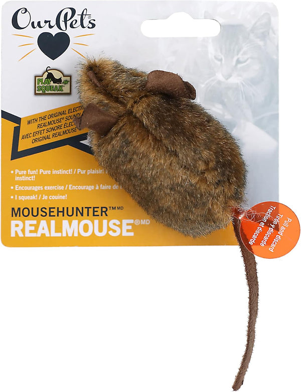 OurPets Play-N-Squeak Mouse Hunter Cat Toy, Catnip Filled, Interactive Fun | Real rodent sound effect, electronic squeaker inside, sparks hunting