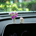 Set of 2 Cute Mini Bunny and Peach Blossom in Flower Vase Car Rearview Mirror Ornaments Funny Dashboard Decorations Kawaii Car Interior