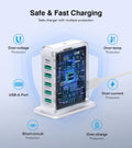 Charging Station for Multiple Devices, 45W 6 Port USB Charger Charging Block with 1 USB-C 5 USB-A Port, Power Strip Plug Charging Multi Travel