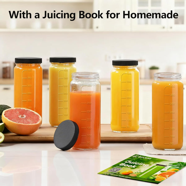 Ruckae 16oz 10 Pack Juice Bottles, Glass Bottles with Lids, Smoothie Cup Lids and Straws, Water Bottle Mason Jar Drinking Glasses for Juicing,