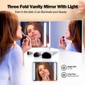 JANMPASK LED 3 Way Mirror for Self Cutting Mirror Vanity Barber Supplies Accessories 360 Makeup Mirror with Light Trifold to See Back of Head(White)