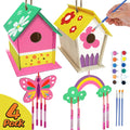 Crafts for Kids Ages 4-8 - 4 Pack DIY Bird House Wind Chime Kit - Build and Paint Birdhouses Wooden Arts Kits Easter Basket Stuffers Gifts for