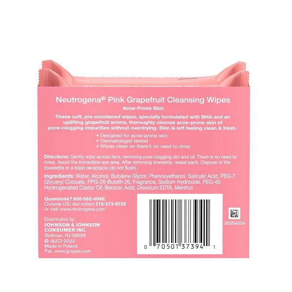 Neutrogena Makeup Remover Wipes, Facial Cleansing Wipes Suitable for Oily & Acne Prone Skin, Wipes Away Bacteria, Dirt & Oil, Scented Facial Wipes