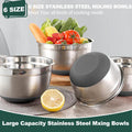 Umite Chef Mixing Bowls with Airtight Lids，6 piece Stainless Steel Metal Nesting Storage Bowls, Non-Slip Bottoms Size 7, 3.5, 2.5, 2.0,1.5, 1QT,