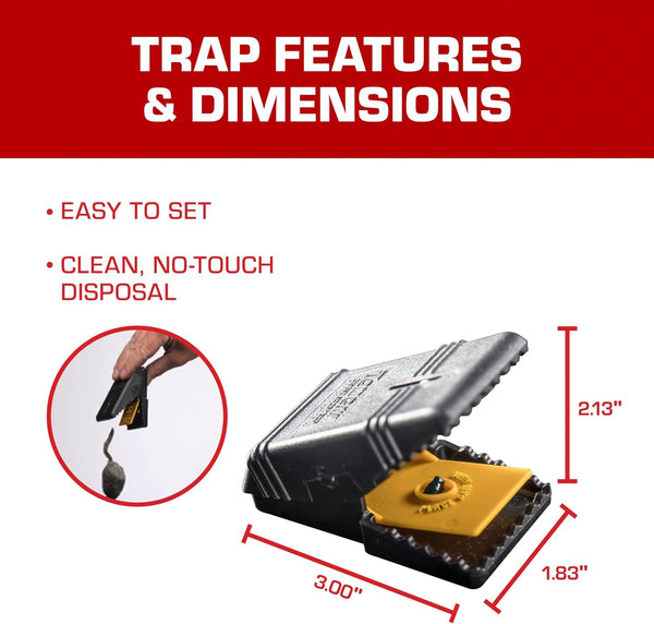 Tomcat Mouse Snap Trap, 4 Traps | Reusable Mouse Trap with No-Touch Disposal, Easy Set for Indoor and Outdoor Use, 2 Packages Each with 2 Traps