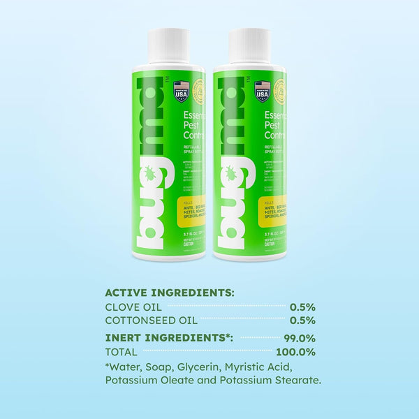 Bugmd Pest Control Essential Oil Concentrate (3.7 Oz, 2 Pack) - Plant Powered Bug Spray Quick Kills Flies, Ants, Roaches, Mosquitoes, and More