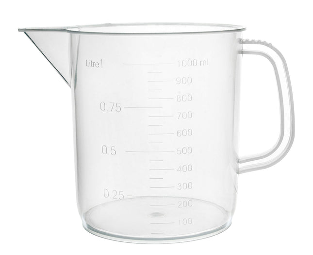 EISCO Plastic Pitcher, 1000Ml (1L) - Short Form, Euro Design - Molded Graduations - Chemical Resistant & Autoclavable Po