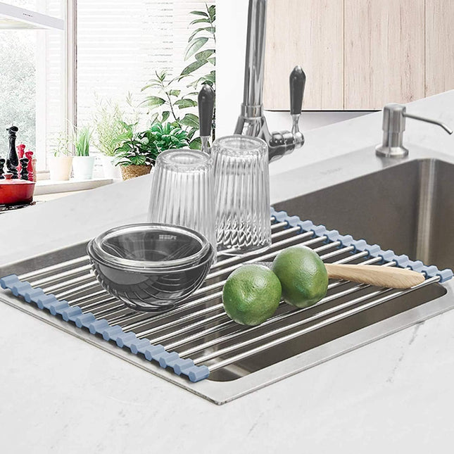 Seropy Roll up Dish Drying Rack, over the Sink Dish Drying Rack Kitchen Rolling Dish Drainer, Foldable Sink Rack Mat Sta