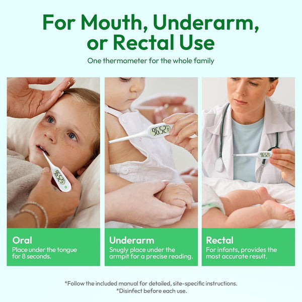 8 Seconds Thermometer for Adults & Kids, Accurate & Safe Baby Thermometer with Fever Alarm and Memory Recall, Oral, Rectal or Underarm Use white