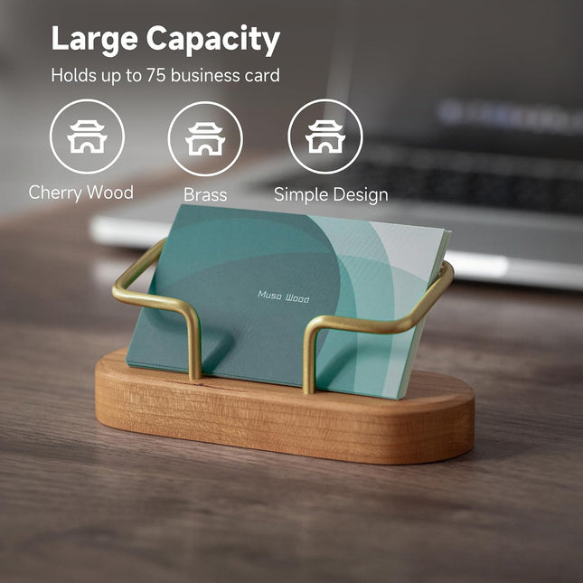 muso wood Cherry Business Card Holder for Desk, 1 Pack Cherry 1pack
