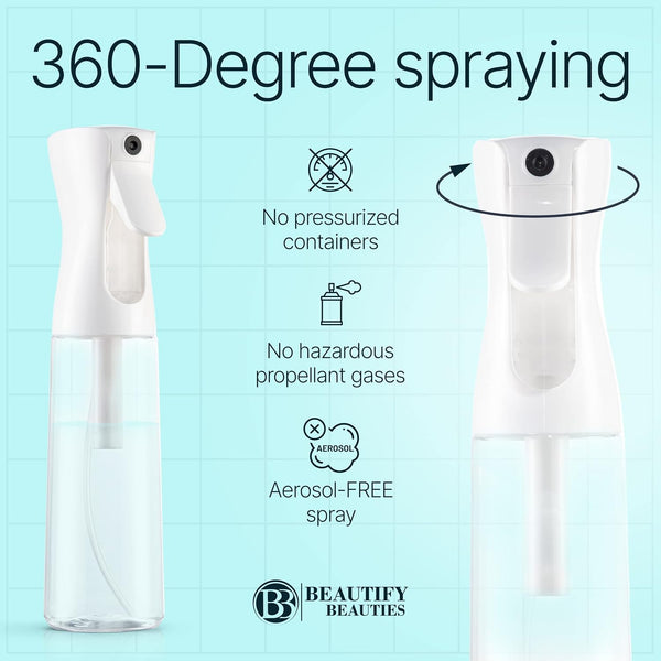 BeautifyBeauties Spray Bottle For Hair – Continuous Mister Spray Bottle for Hairstyling, Cleaning, Plants, Pets, Barbers, Salons, Essential Oil
