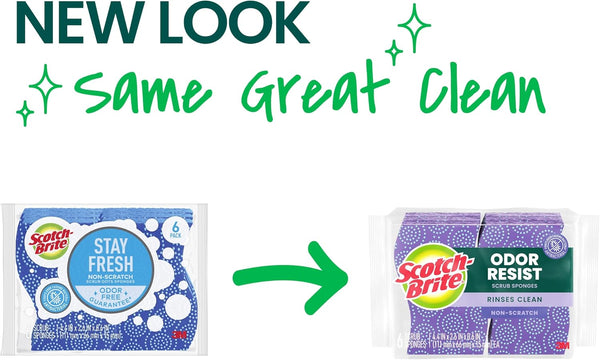 Scotch-Brite Odor Resist Non-Scratch Scrub Sponge, Dishwasher-Safe Kitchen Sponges That Resist Bacterial Odors, Multipurpose Dish Sponge for