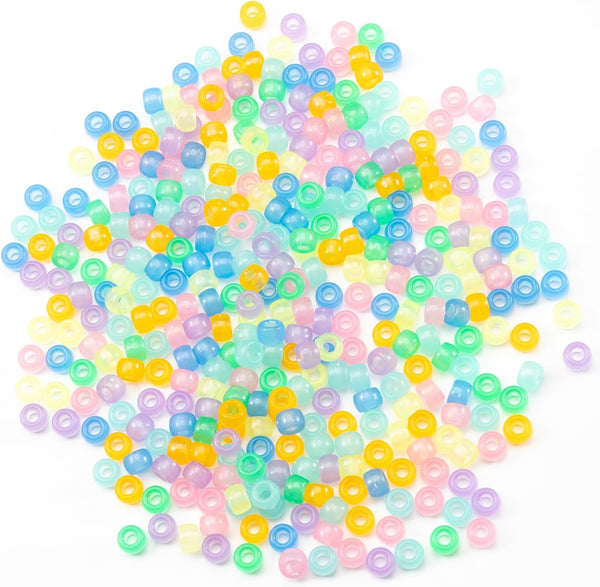 1000Pcs Acrylic Glow in The Dark Kandi Pony Beads Bulk for Bracelet Making | Acrylic ,9 Color,6x9mm, For Necklace Friendship Making,for Hair