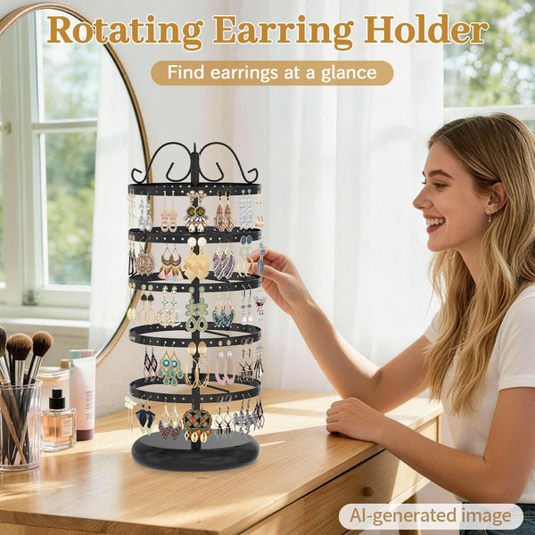 MODOWEY Rotating Earring Holder Organizer Stand, 5 Tier Metal Tree Display for Women Vendors, 220 Holes Adjustable Jewelry rack for Stud Hoop