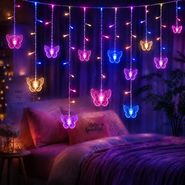 Butterfly Curtain Fairy Lights USB Plug in,8 Modes 120 LED 19.7FT Firefly Twinkle Timer String Lights with Remote, Waterproof Copper Wire for