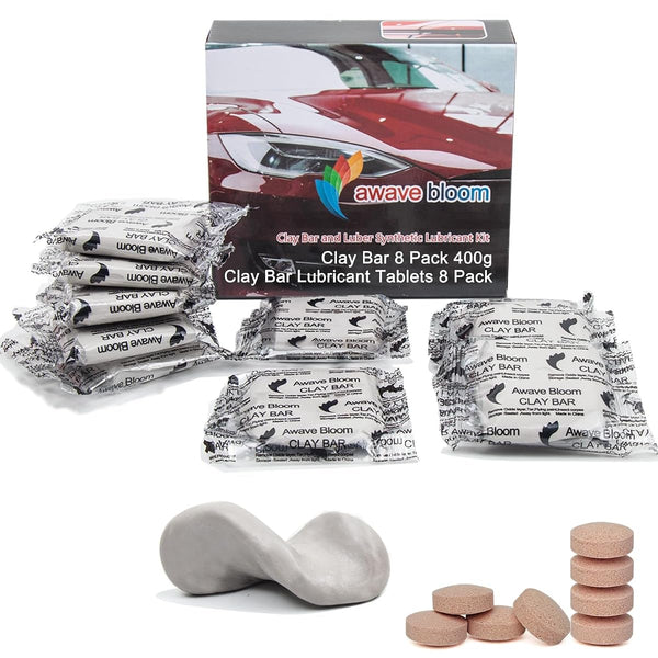 8 Pack Car Clay Bars Auto Detailing 400g and Clay bar Lubricant Tablets 8 Pack (1pcs=16 oz) Clay bar kit for Car Detailing (50g/1 Pack) (Grey) 8