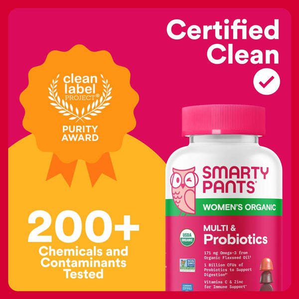 Smartypants Organic Women'S Multivitamin Gummies: Biotin, Probiotics, Methylfolate, Omega 3 (ALA), Vitamin D3, C, Vitamin B12, B6, A, K & Zinc,